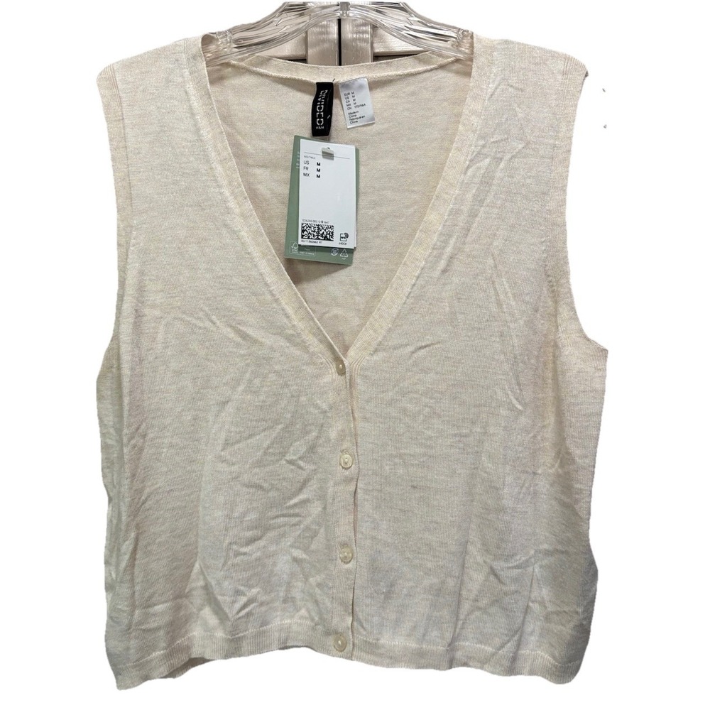 Divided Knit Button Up Lightweight Sweater‎ Vest Size Medium Cream Soft NWT